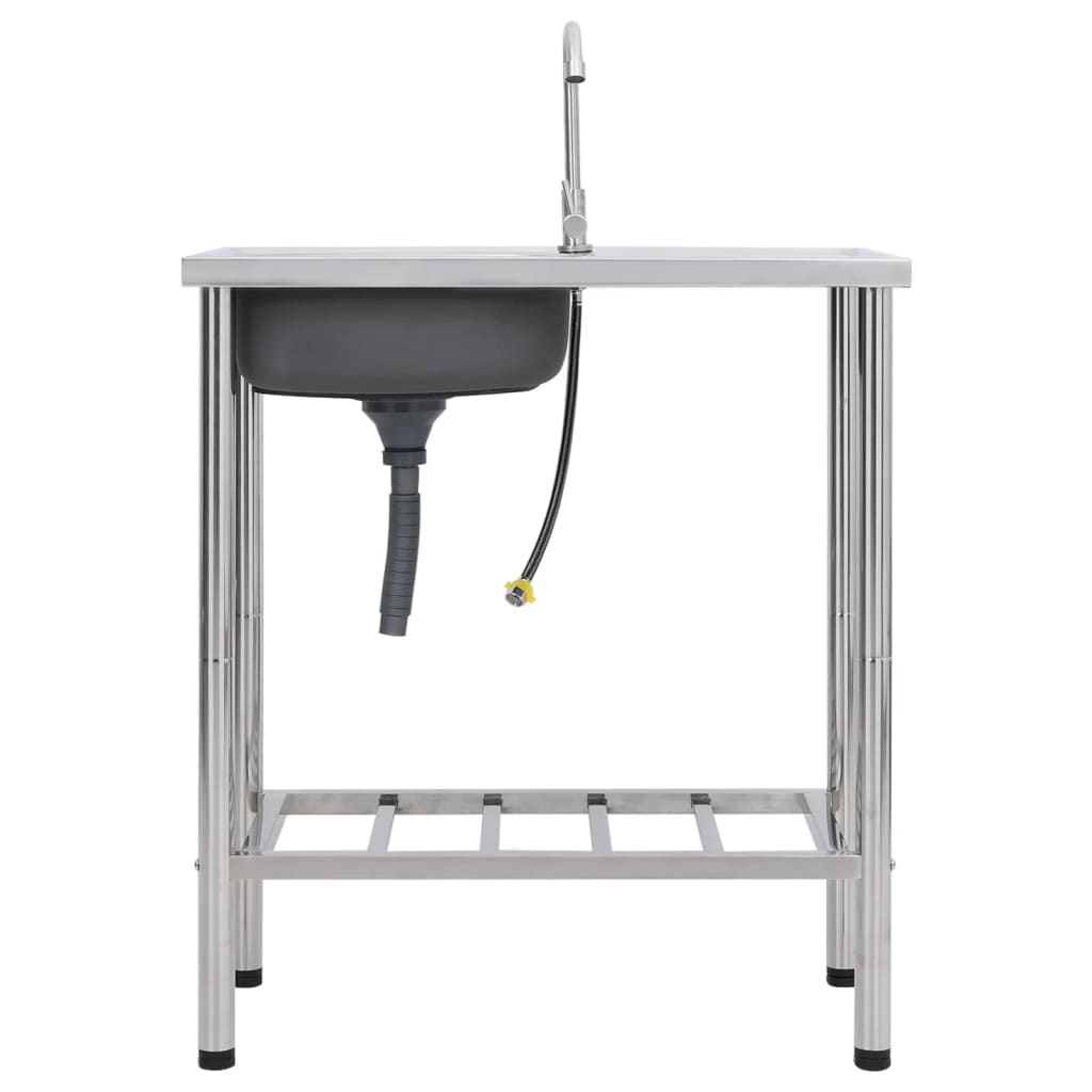 Lavello da campeggio lavabo singolo con rubinetto 75 x 40 x 15 cm acciaio inox 02_0002438