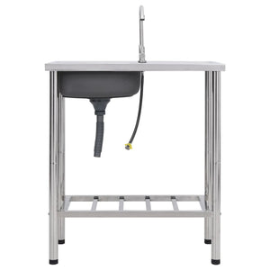 Lavello da campeggio lavabo singolo con rubinetto 75 x 40 x 15 cm acciaio inox 02_0002438