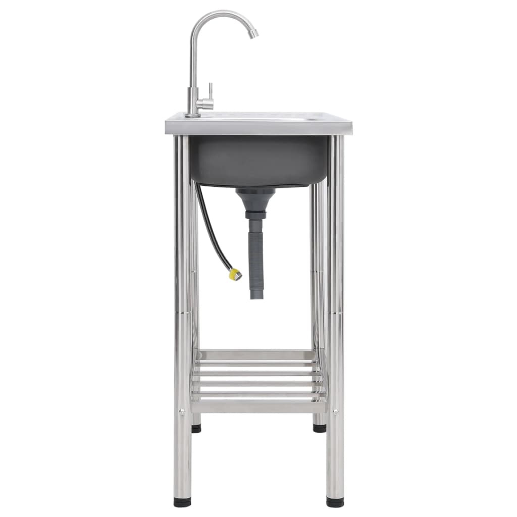 Lavello da campeggio lavabo singolo con rubinetto 75 x 40 x 15 cm acciaio inox 02_0002438