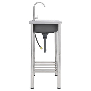 Lavello da campeggio lavabo singolo con rubinetto 75 x 40 x 15 cm acciaio inox 02_0002438