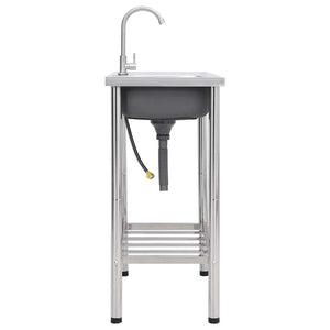 Lavello da Campeggio Vasca Singola con Rubinetto-Lavandino-Lavabo Acciaio Inox 546755