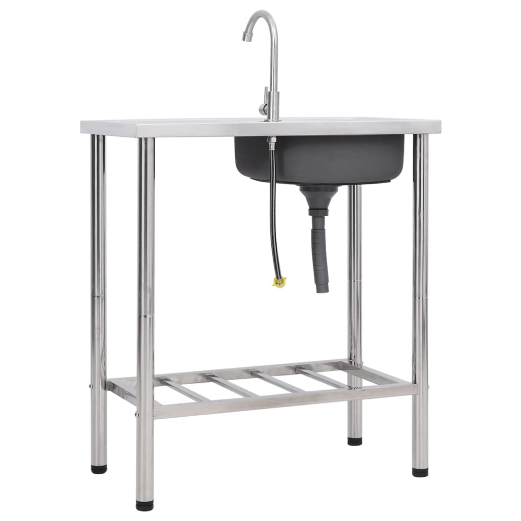 Lavello da campeggio lavabo singolo con rubinetto 75 x 40 x 15 cm acciaio inox 02_0002438