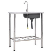 Lavello da campeggio lavabo singolo con rubinetto 75 x 40 x 15 cm acciaio inox 02_0002438