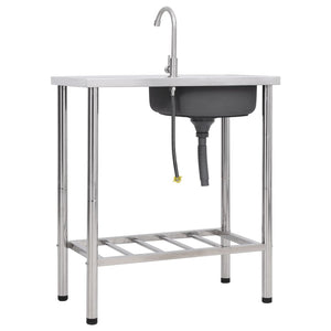 Lavello da campeggio lavabo singolo con rubinetto 75 x 40 x 15 cm acciaio inox 02_0002438