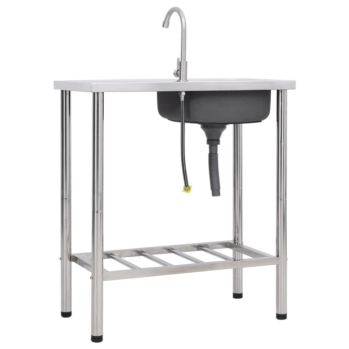 Lavello da campeggio lavabo singolo con rubinetto 75 x 40 x 15 cm acciaio inox 02_0002438