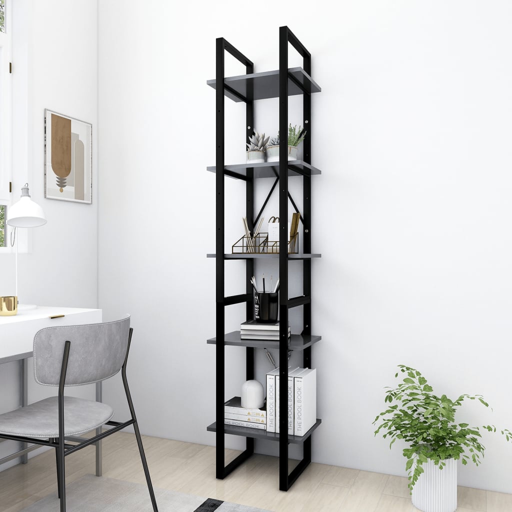 Libreria a 5 Ripiani Grigia 40x30x175 cm in Legno Multistrato 3081970