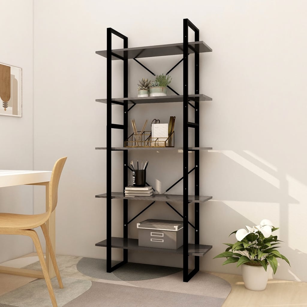 Libreria a 5 Ripiani Grigia 80x30x175 cm in Legno Multistrato 3081990