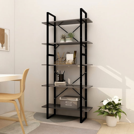 Libreria a 5 Ripiani Grigia 80x30x175 cm in Legno Multistrato 3081990