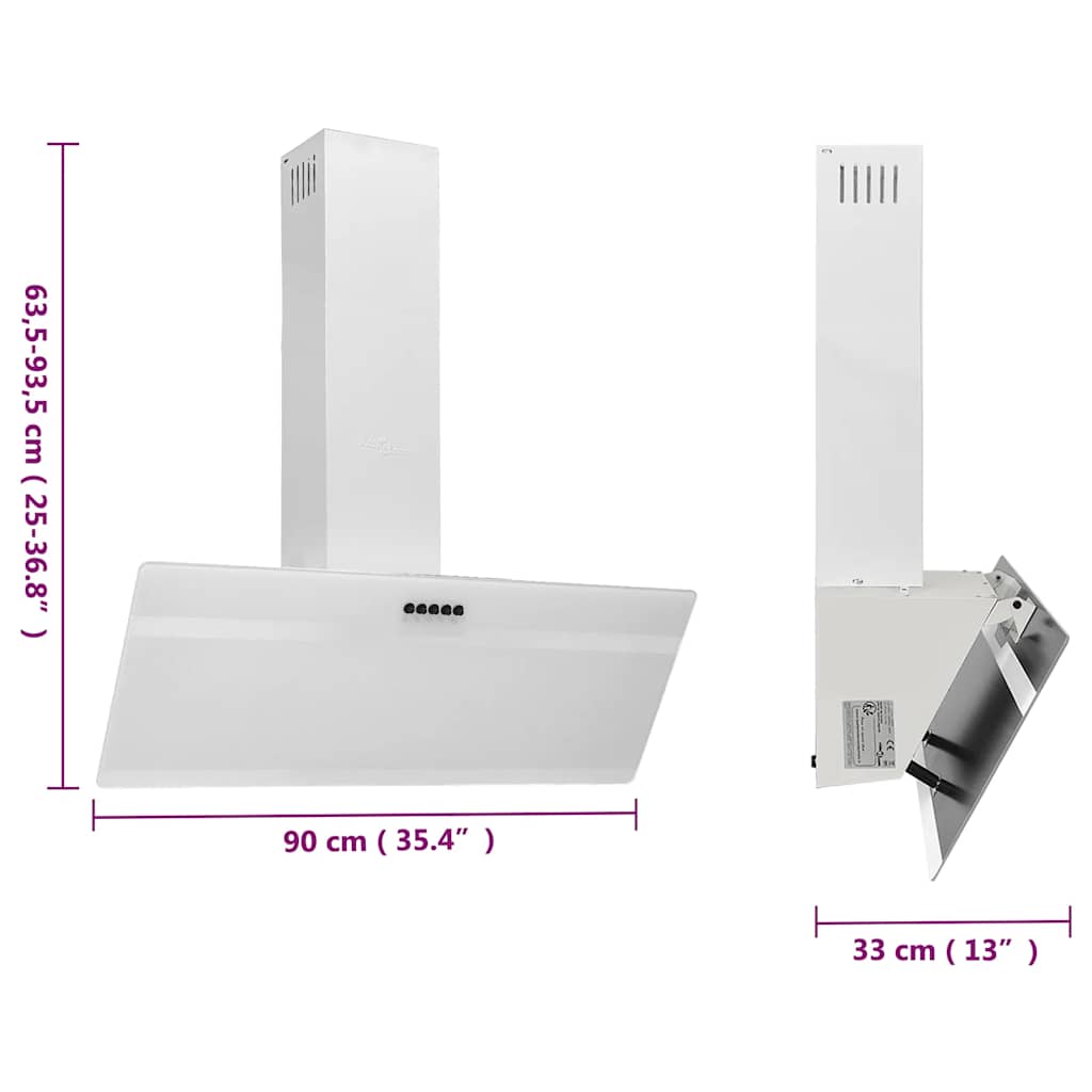 Cappa a Parete 90 cm in Acciaio e Vetro Temperato Bianco cod mxl 12949