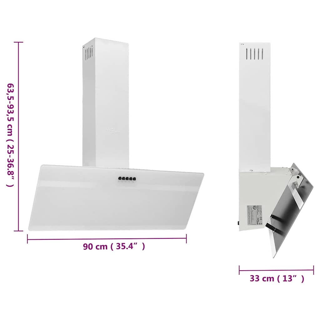 Cappa a Parete 90 cm in Acciaio e Vetro Temperato Bianco 51670