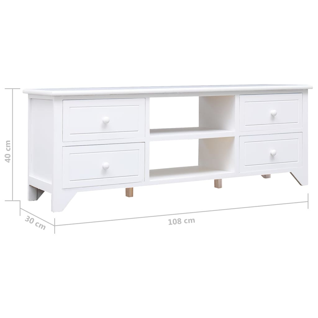 Mobile Porta TV-Mobile per TV-Credenza TV Bianco 108x30x40 cm in Legno di Paulownia