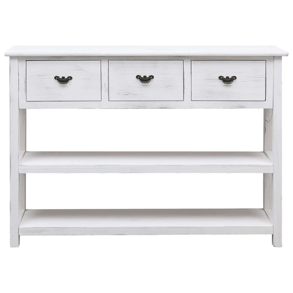 Credenza Bianco Antico 108x30x76 cm Legno Massello di Paulonia 338552