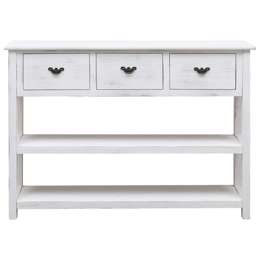 Credenza Bianco Antico 108x30x76 cm Legno Massello di Paulonia 338552