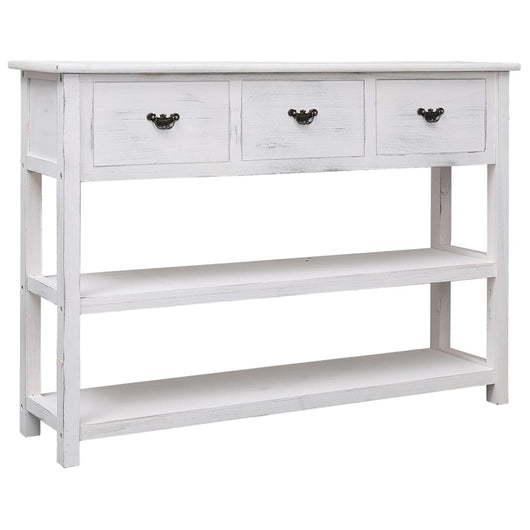 Credenza Bianco Antico 108x30x76 cm Legno Massello di Paulonia 338552