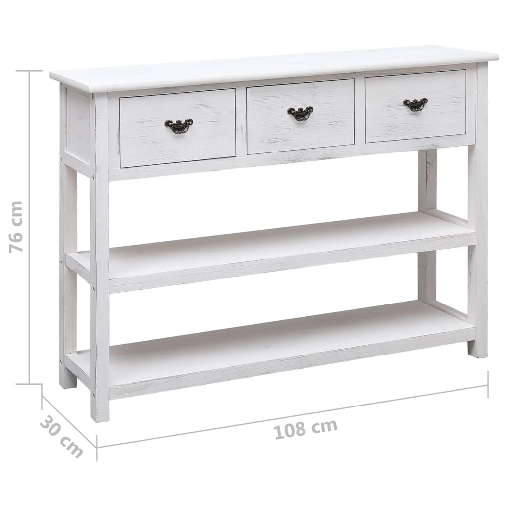 Credenza Bianco Antico 108x30x76 cm Legno Massello di Paulonia 338552