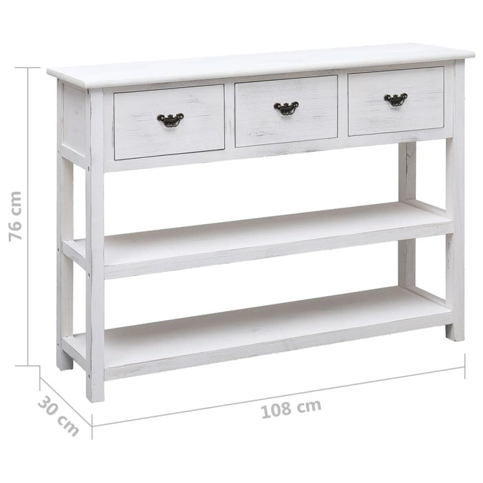 Credenza Bianco Antico 108x30x76 cm Legno Massello di Paulonia 338552