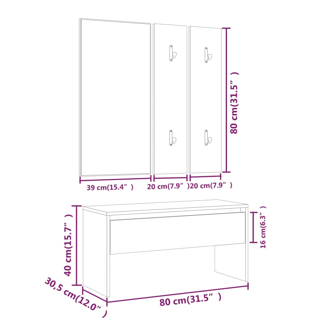 Set di Mobili da Corridoio Bianco in Legno Multistrato 3082044
