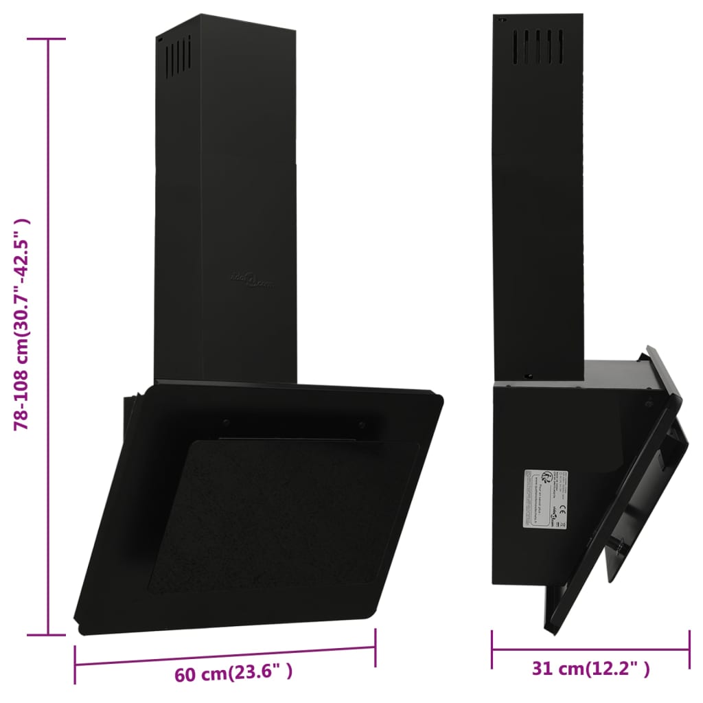 Cappa parete 60 cm acciaio inox e vetro temperato nero 02_0005844