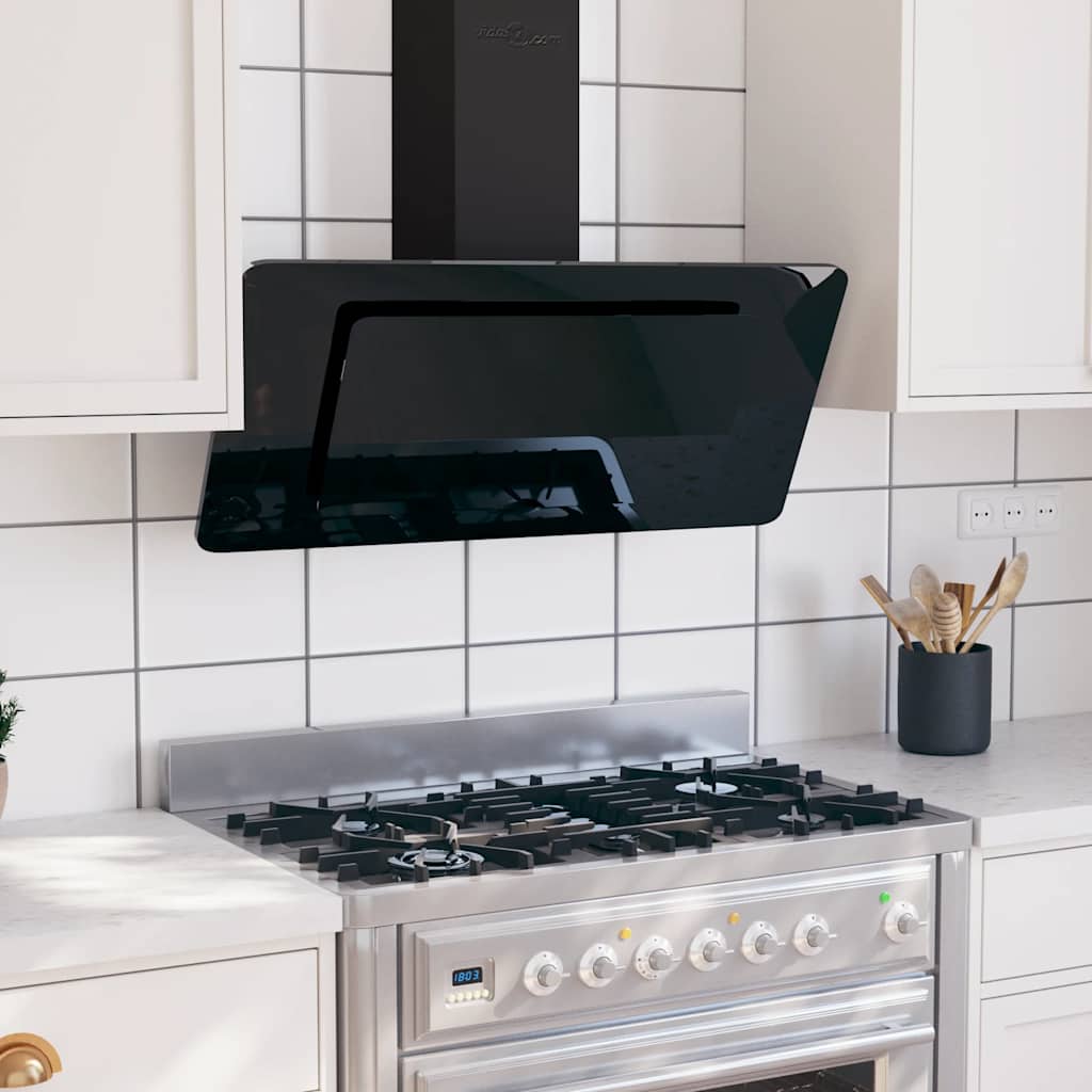 Cappa a Parete 90 cm in Acciaio Inox e Vetro Temperato Nero cod mxl 20641