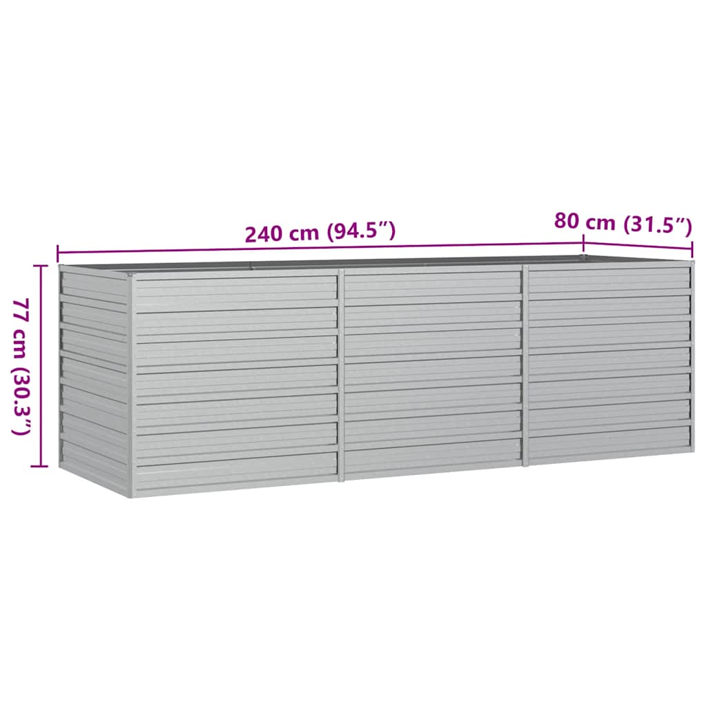 Letto Rialzato Giardino 240x80x77 cm in Acciaio Zincato Argento cod mxl 52931