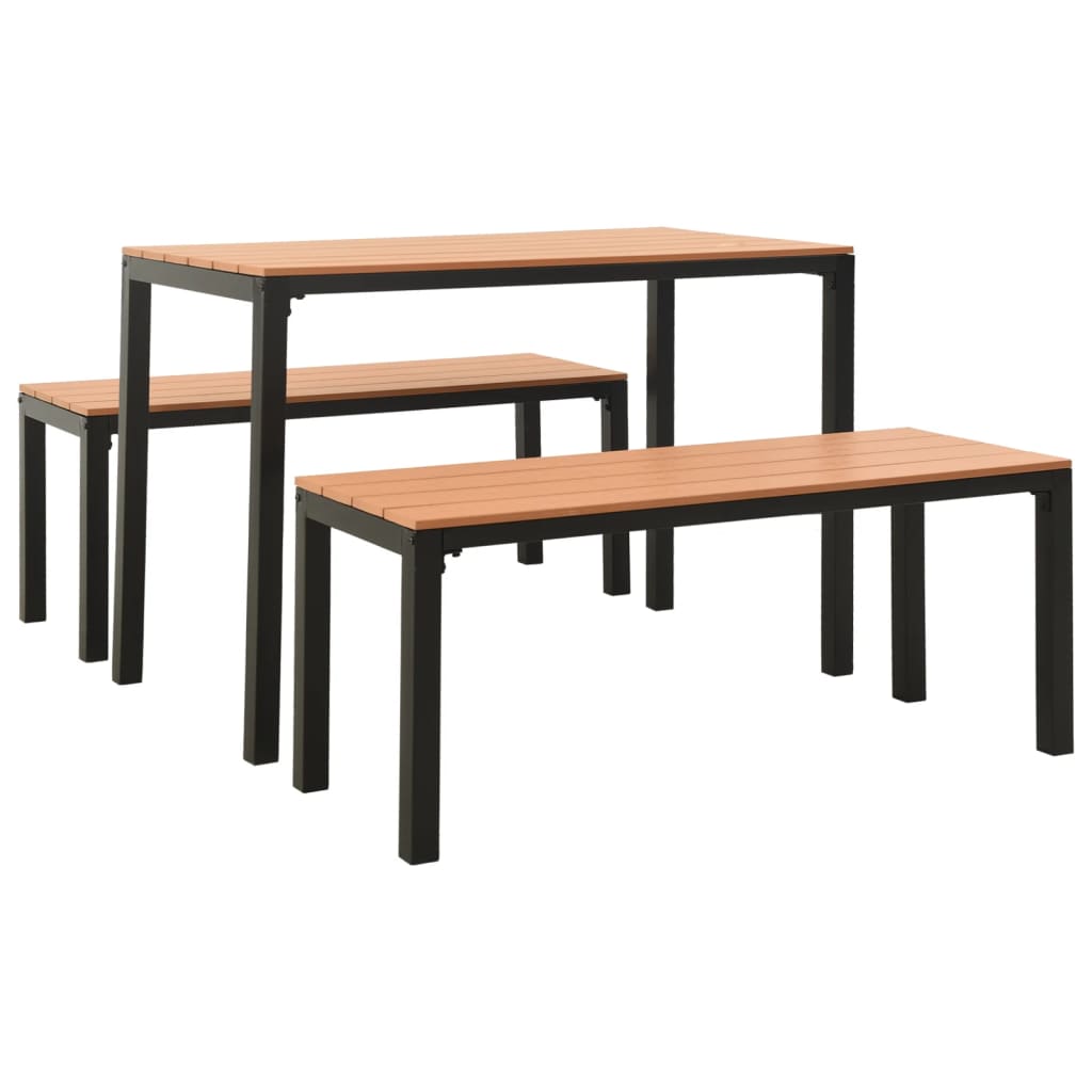 Set da Pranzo da Giardino 3 pz in Acciaio e WPC Marrone e Nero cod mxl 39873