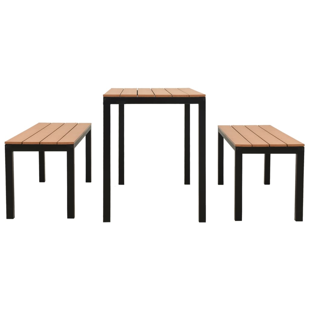 Set da Pranzo da Giardino 3 pz in Acciaio e WPC Marrone e Nero cod mxl 39873
