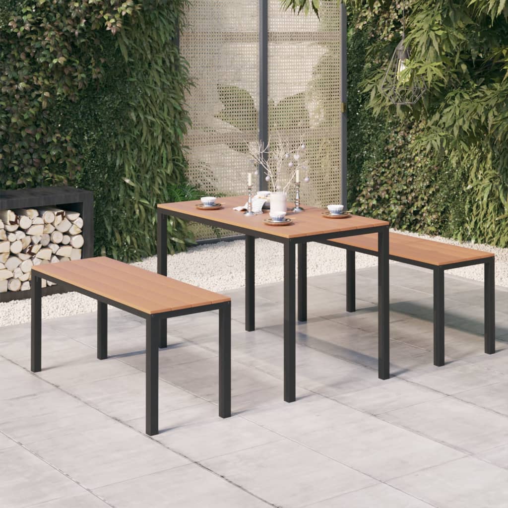 Set da Pranzo da Giardino 3 pz in Acciaio e WPC Marrone e Nero cod mxl 39873