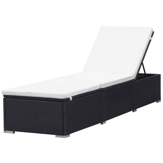 vidaXL Lettino Prendisole con Cuscino Bianco Crema in Polyrattan Nero