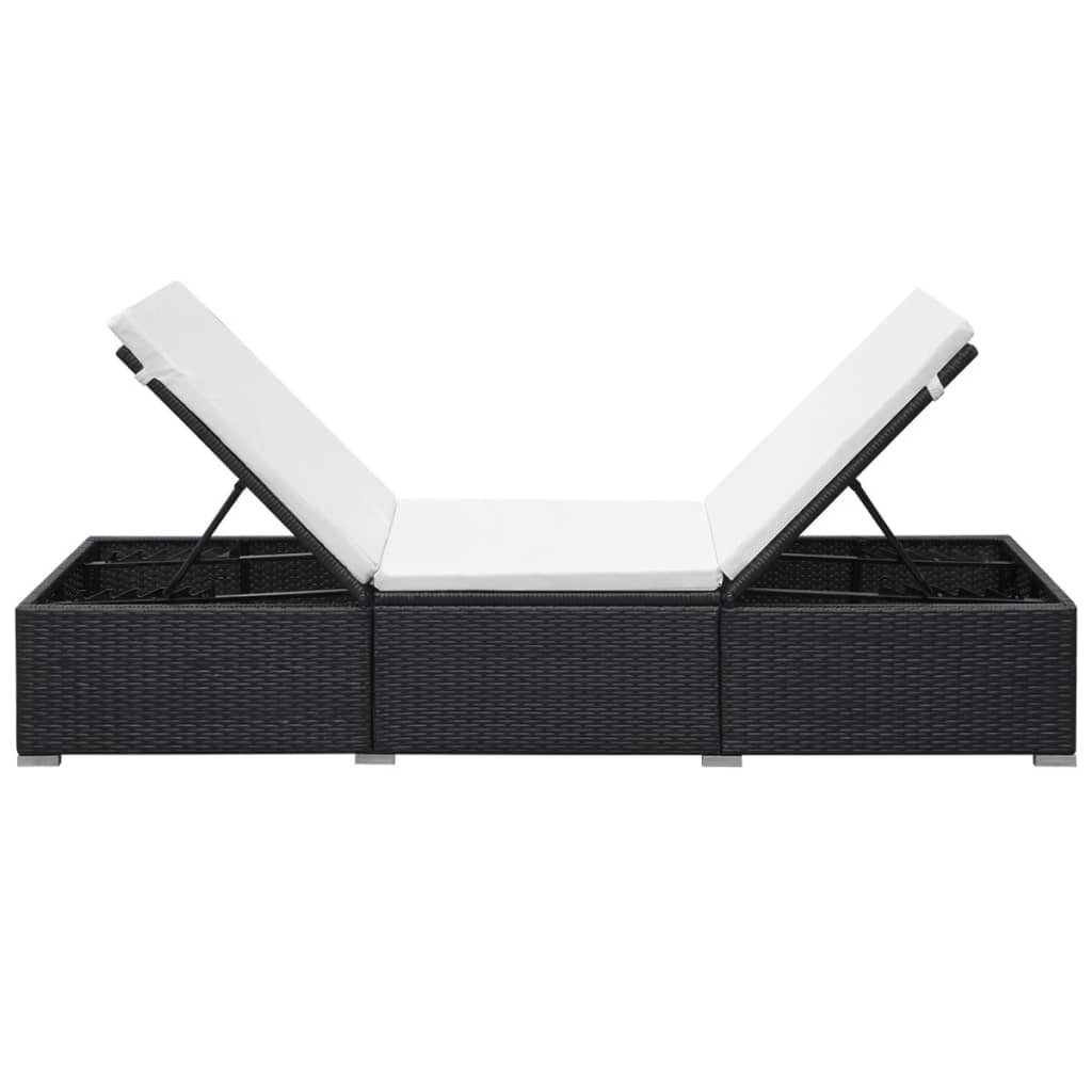 vidaXL Lettino Prendisole con Cuscino Bianco Crema in Polyrattan Nero