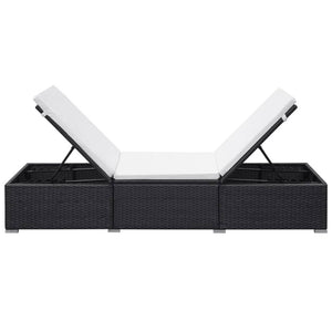 vidaXL Lettino Prendisole con Cuscino Bianco Crema in Polyrattan Nero