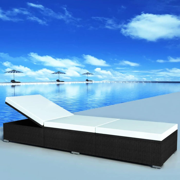 vidaXL Lettino Prendisole con Cuscino Bianco Crema in Polyrattan Nero