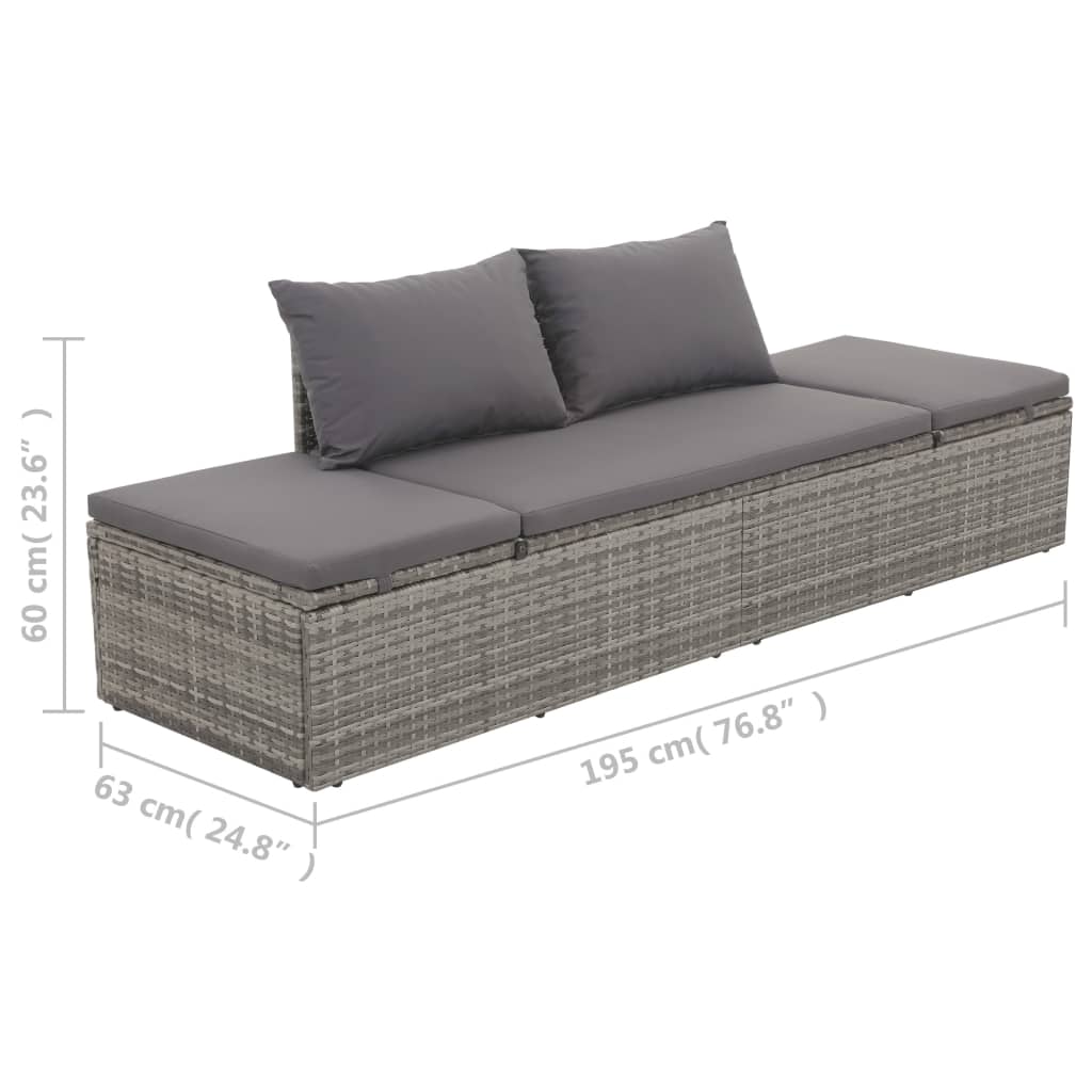 vidaXL Lettino da Giardino con Cuscini in Polyrattan Grigio