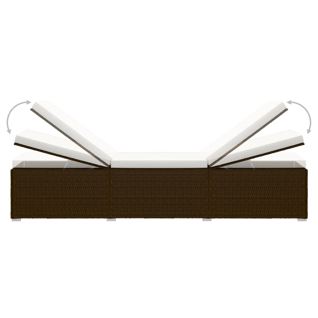 Lettino Prendisole con Cuscino e Tavolino in Polyrattan Marrone 317112