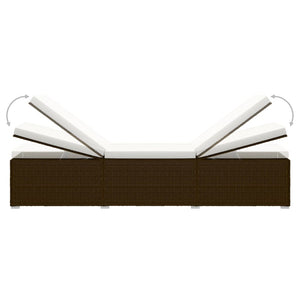 Lettino Prendisole con Cuscino e Tavolino in Polyrattan Marrone 317112