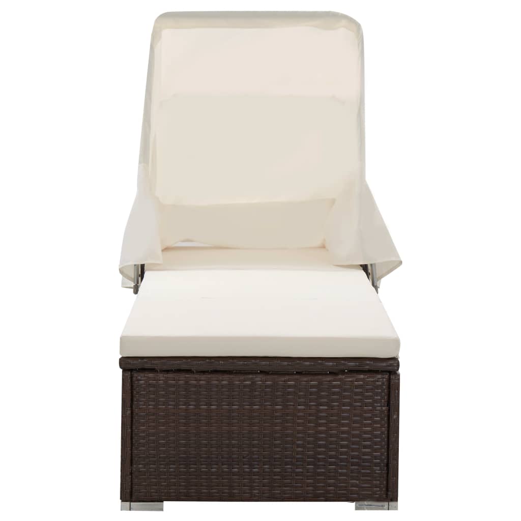 Lettino Prendisole Baldacchino e Cuscino in Polyrattan Marronecod mxl 112995