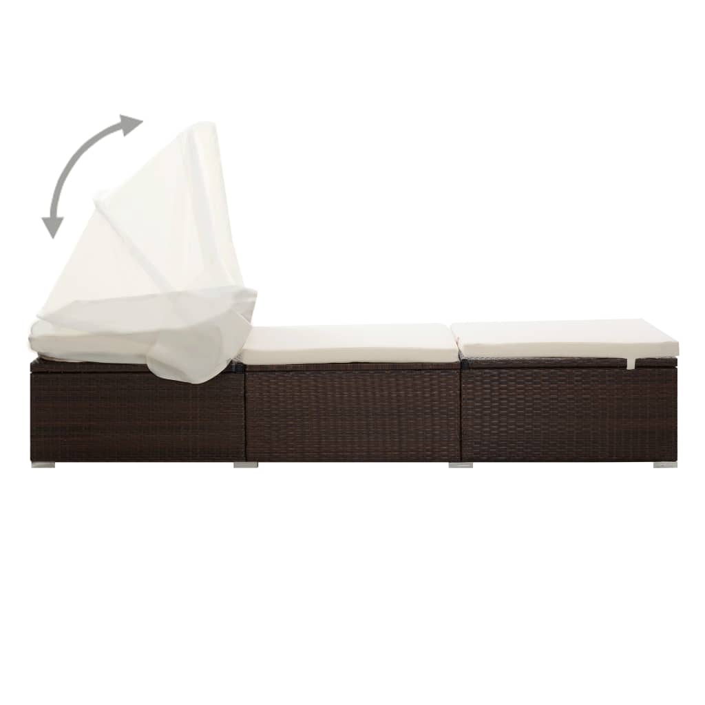 Lettino Prendisole Baldacchino e Cuscino in Polyrattan Marrone 317114