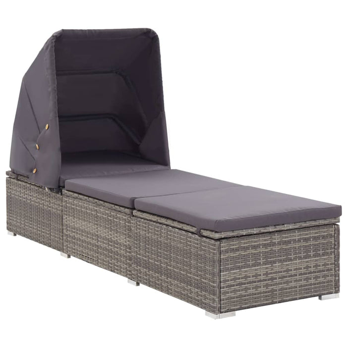Lettino Prendisole con Tettuccio e Cuscino in Polyrattan Grigio 317115