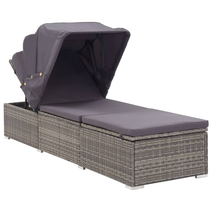 Lettino Prendisole con Tettuccio e Cuscino in Polyrattan Grigio 317115