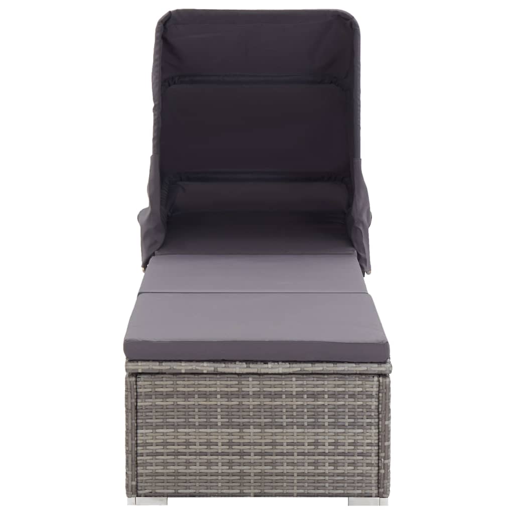 Lettino Prendisole con Tettuccio e Cuscino in Polyrattan Grigio 317115
