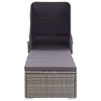 Lettino Prendisole con Tettuccio e Cuscino in Polyrattan Grigio 317115