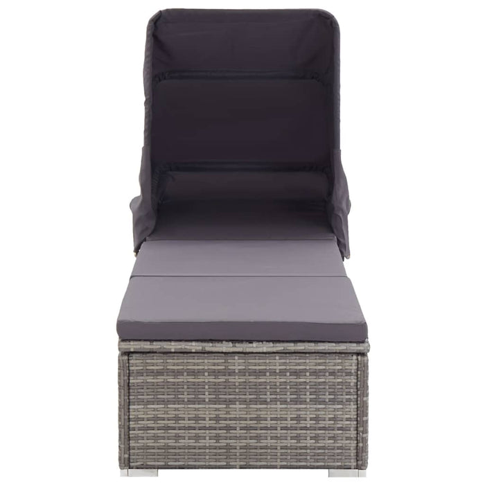 Lettino Prendisole con Tettuccio e Cuscino in Polyrattan Grigio 317115