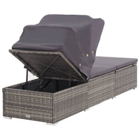 Lettino Prendisole con Tettuccio e Cuscino in Polyrattan Grigio 317115