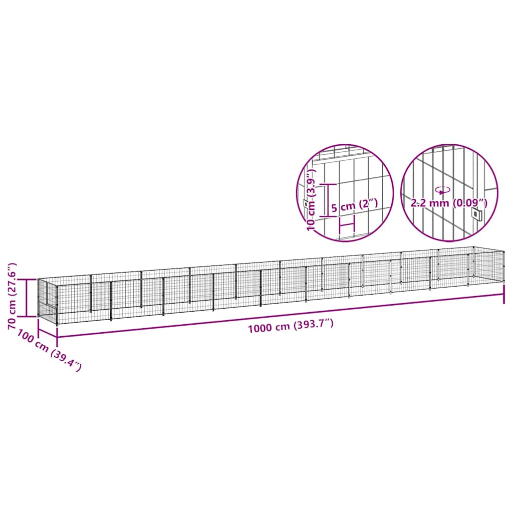 Gabbia per Cani Nera 10 m² in Acciaio 3082100