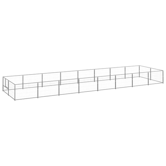 Cuccia da esterno gabbia per cani parco animali argento 16 m² acciaio 02_0000243