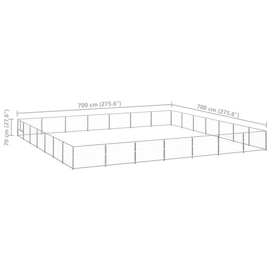 Cuccia da esterno gabbia per cani parco animali argento 49 m² acciaio 02_0000284