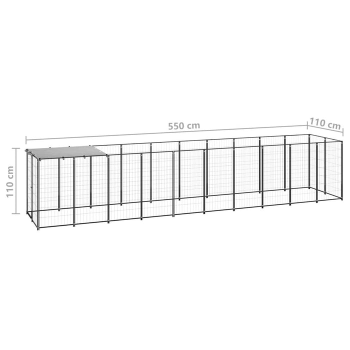 Cuccia da esterno gabbia per cani parco animali 6,05 m² 110 cm acciaio nero 02_0000546
