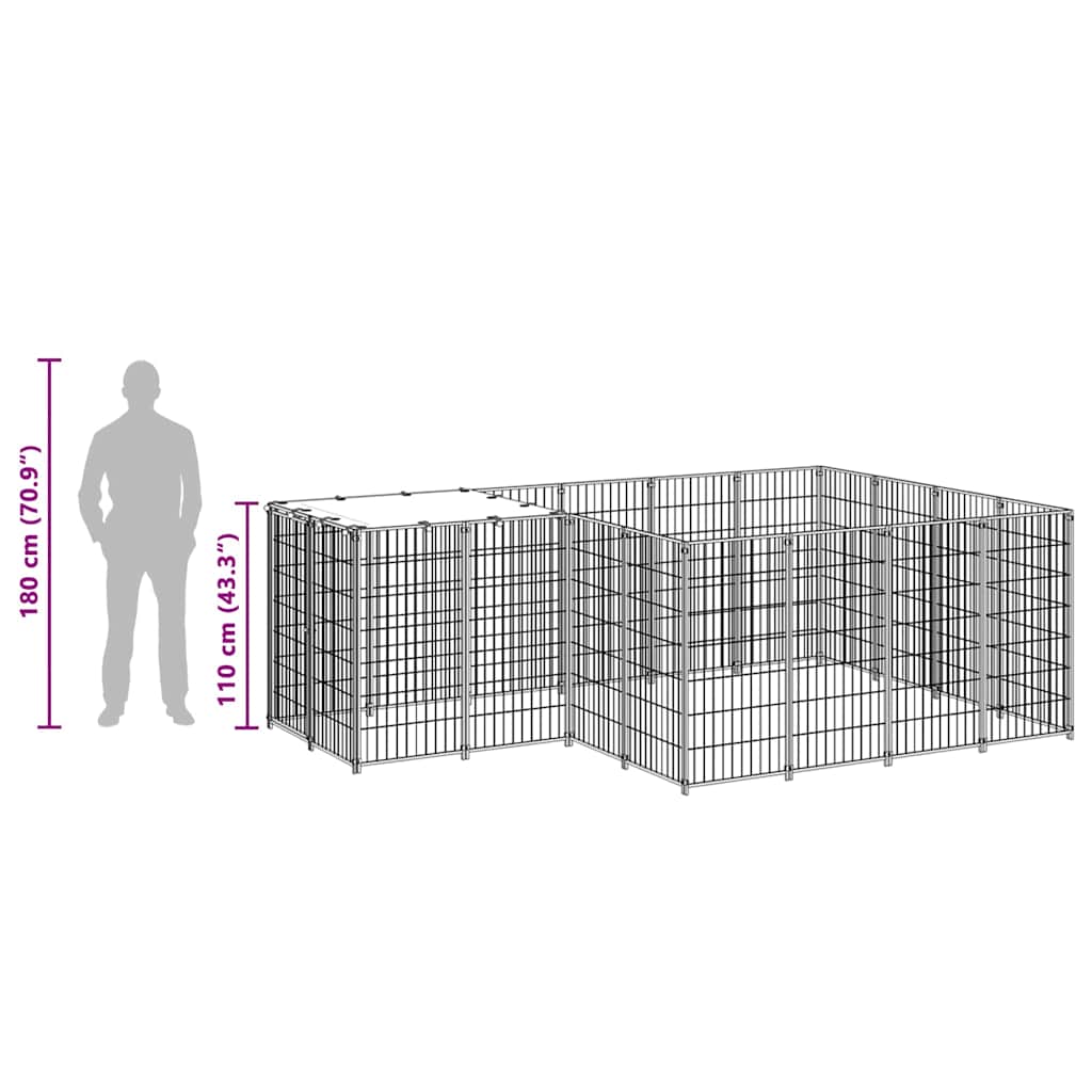Gabbia per Cani Nera 6,05 m² in Acciaio 3082205
