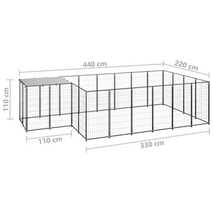 Cuccia da esterno gabbia per cani parco animali 8,47 m² 110 cm acciaio nero 02_0000558