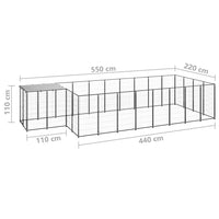 Cuccia da esterno gabbia per cani parco animali 10,89 m² 110 cm acciaio nero 02_0000486