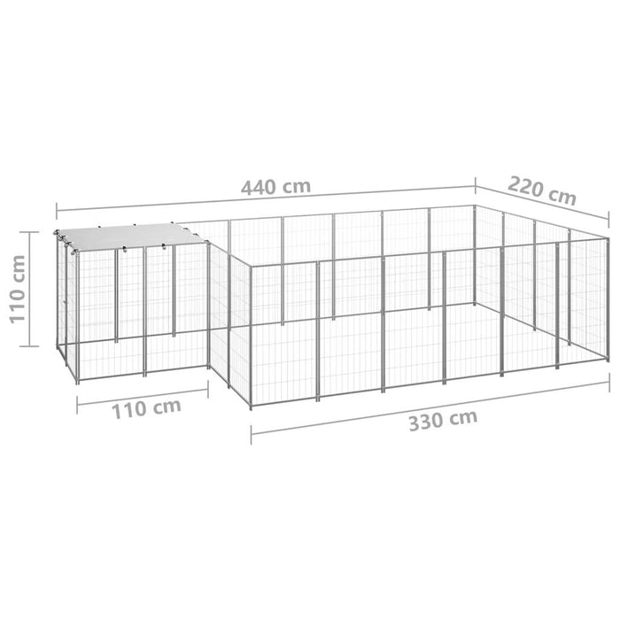 Cuccia da esterno gabbia per cani parco animali argento 8,47 m² acciaio 02_0000303